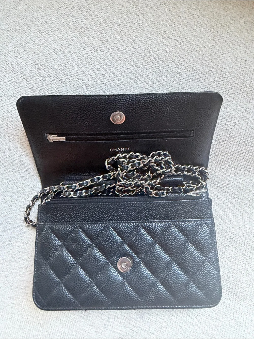 CHANEL Black Quilted Caviar Leather WOC